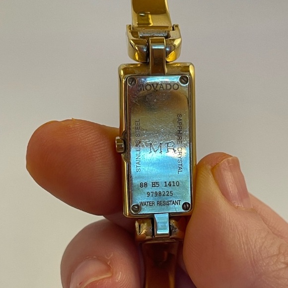 Like New!! Movado rectangle black dial with yellow gold bracelet watch. - Picture 5 of 8